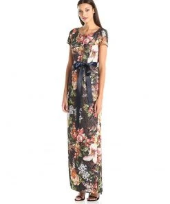 Adrianna Papell Multi-Color Short Sleeves Floral Dress
