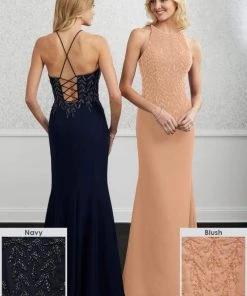 Adrianna Papell Platinum - 40216 Halter Neck Beaded Chiffon Gown