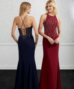 Adrianna Papell Platinum - 40216 Halter Neck Beaded Chiffon Gown