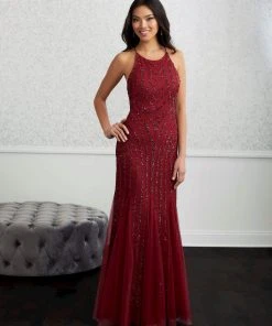 Adrianna Papell Platinum - 40226 Long Lace Up Back Trumpet Gown