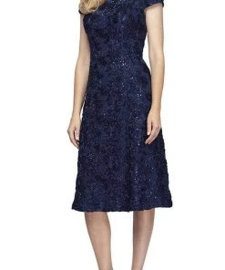 Alex Evenings - 1121570 Sequined Rosette Lace A-line Dress