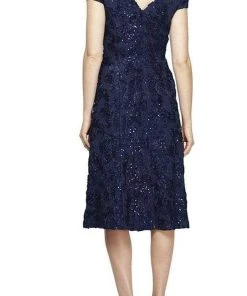 Alex Evenings - 1121570 Sequined Rosette Lace A-line Dress