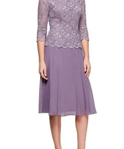 Alex Evenings - 1121796 Scallop Lace Top Tea Length Chiffon Dress 18 Alex Evenings - 1121796 Scallop Lace Top Tea Length Chiffon Dress
