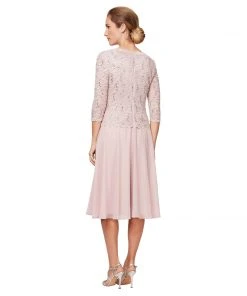 Alex Evenings - 1121796 Scallop Lace Top Tea Length Chiffon Dress 27 Alex Evenings - 1121796 Scallop Lace Top Tea Length Chiffon Dress