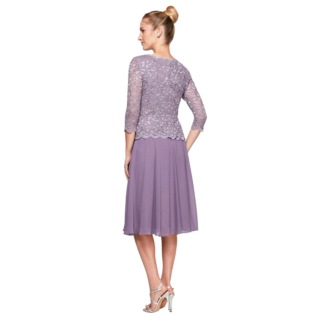 Alex Evenings - 1121796 Scallop Lace Top Tea Length Chiffon Dress 10 Alex Evenings - 1121796 Scallop Lace Top Tea Length Chiffon Dress