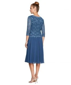 Alex Evenings - 1121796 Scallop Lace Top Tea Length Chiffon Dress 20 Alex Evenings - 1121796 Scallop Lace Top Tea Length Chiffon Dress