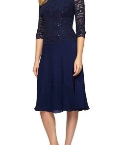 Alex Evenings - 1121796 Scallop Lace Top Tea Length Chiffon Dress 17 Alex Evenings - 1121796 Scallop Lace Top Tea Length Chiffon Dress