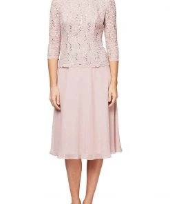 Alex Evenings - 1121796 Scallop Lace Top Tea Length Chiffon Dress 26 Alex Evenings - 1121796 Scallop Lace Top Tea Length Chiffon Dress