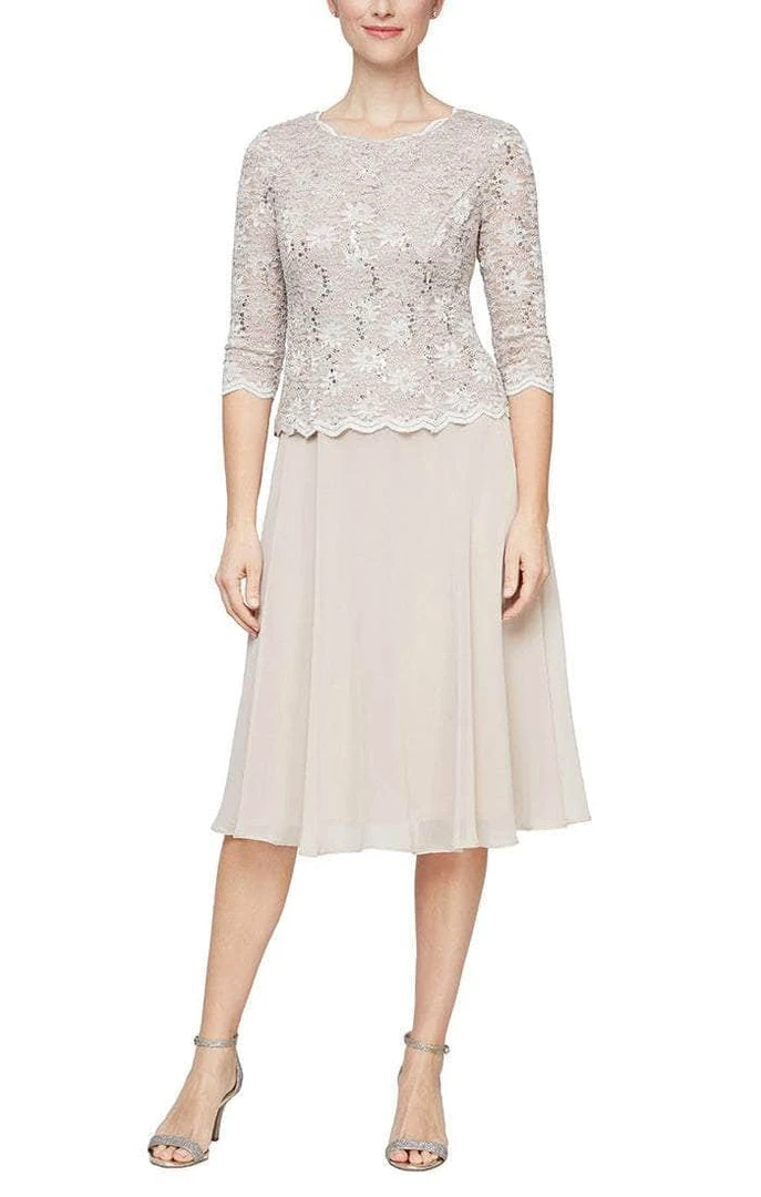 Alex Evenings - 1121796 Scallop Lace Top Tea Length Chiffon Dress 13 Alex Evenings - 1121796 Scallop Lace Top Tea Length Chiffon Dress