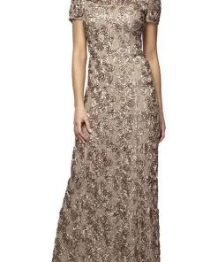 Alex Evenings - 112788 Soutache Lace Sequin Short Sleeve A-Line Gown