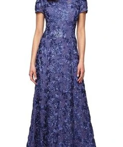 Alex Evenings - 112788 Soutache Lace Sequin Short Sleeve A-Line Gown