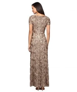 Alex Evenings - 112788 Soutache Lace Sequin Short Sleeve A-Line Gown
