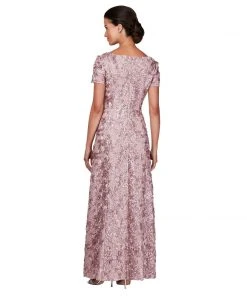 Alex Evenings - 112788 Soutache Lace Sequin Short Sleeve A-Line Gown