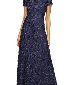 Alex Evenings - 112788 Soutache Lace Sequin Short Sleeve A-Line Gown