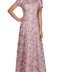 Alex Evenings - 112788 Soutache Lace Sequin Short Sleeve A-Line Gown