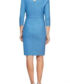 Alex Evenings - 134134 Quarter Sleeves Surplice Bodice Sheath Dress