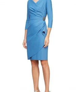 Alex Evenings - 134134 Quarter Sleeves Surplice Bodice Sheath Dress