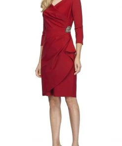 Alex Evenings - 134134 Quarter Sleeves Surplice Bodice Sheath Dress