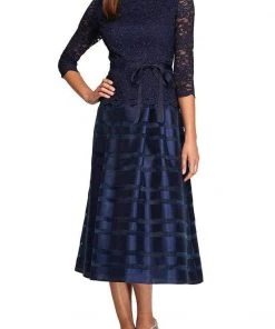 Alex Evenings - 2121004 Lace Bateau Organza A-Line Dress