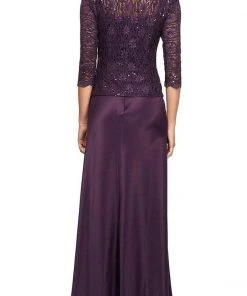 Alex Evenings - 2121198 Lace Quarter Sleeve Jacket Long Gown