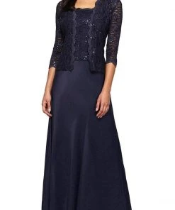 Alex Evenings - 2121198 Lace Quarter Sleeve Jacket Long Gown