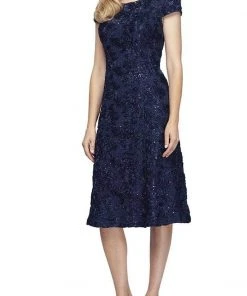Alex Evenings - 2121570 Bateau Rosette Lace A-Line Dress