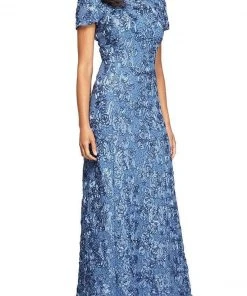 Alex Evenings - 212788 Rosette Lace Sequin Short Sleeve A-Line Gown