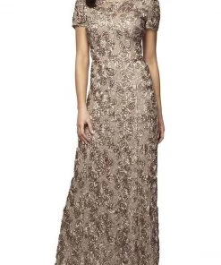 Alex Evenings - 212788 Rosette Lace Sequin Short Sleeve A-Line Gown