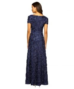 Alex Evenings - 212788 Rosette Lace Sequin Short Sleeve A-Line Gown