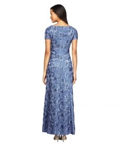 Alex Evenings - 212788 Rosette Lace Sequin Short Sleeve A-Line Gown