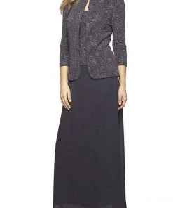 Alex Evenings - 225053 Square Neck Jacquard Knit Jacket Dress