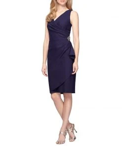 Alex Evenings - 234005 Faux Wrap Fitted Dress With Jewel Accent