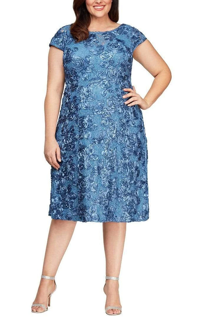 Alex Evenings - 4121570 Lace Cap Sleeves Plus Size Knee Length Dress 3 Alex Evenings - 4121570 Lace Cap Sleeves Plus Size Knee Length Dress