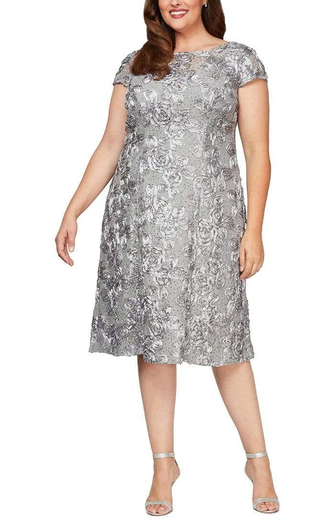 Alex Evenings - 4121570 Lace Cap Sleeves Plus Size Knee Length Dress 5 Alex Evenings - 4121570 Lace Cap Sleeves Plus Size Knee Length Dress