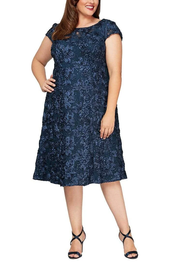 Alex Evenings - 4121570 Lace Cap Sleeves Plus Size Knee Length Dress 7 Alex Evenings - 4121570 Lace Cap Sleeves Plus Size Knee Length Dress