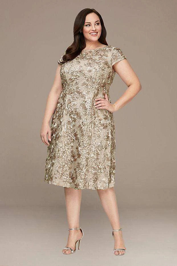 Alex Evenings - 4121570 Lace Cap Sleeves Plus Size Knee Length Dress 9 Alex Evenings - 4121570 Lace Cap Sleeves Plus Size Knee Length Dress