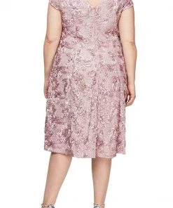 Alex Evenings - 4121570 Lace Cap Sleeves Plus Size Knee Length Dress 21 Alex Evenings - 4121570 Lace Cap Sleeves Plus Size Knee Length Dress