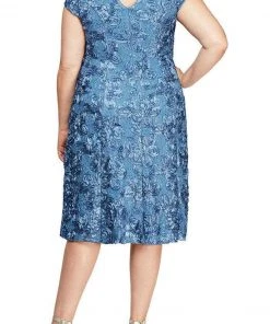 Alex Evenings - 4121570 Lace Cap Sleeves Plus Size Knee Length Dress