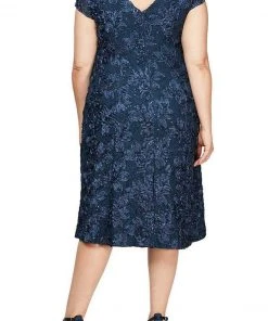 Alex Evenings - 4121570 Lace Cap Sleeves Plus Size Knee Length Dress 17 Alex Evenings - 4121570 Lace Cap Sleeves Plus Size Knee Length Dress