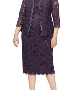 Alex Evenings - 412264 Square Neck Lace Tea Length Dress