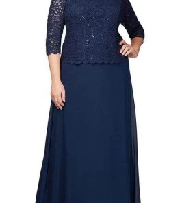 Alex Evenings - 412318 Sequin Lace Chiffon Faux Two-Piece Long Dress