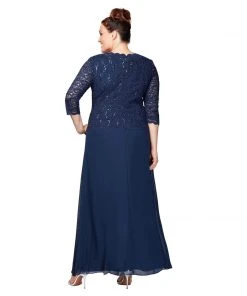 Alex Evenings - 412318 Sequin Lace Chiffon Faux Two-Piece Long Dress