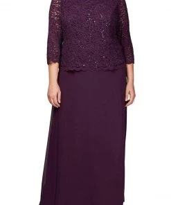 Alex Evenings - 412318 Sequin Lace Chiffon Faux Two-Piece Long Dress