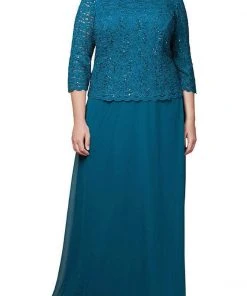 Alex Evenings - 412318 Sequin Lace Chiffon Faux Two-Piece Long Dress