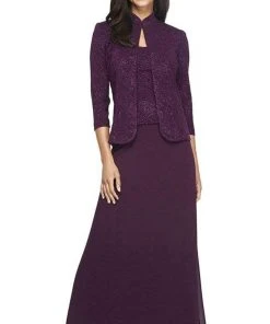 Alex Evenings - 425053 Jacquard Knit Sheath Dress With Jacket