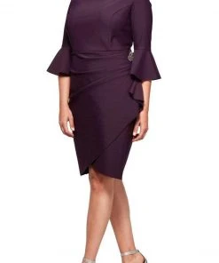 Alex Evenings - 434183 Quarter Bell Sleeves Plus Size Dress