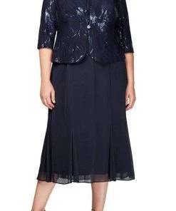 Alex Evenings - 496267 Plus Size Chiffon Dress With Sequin Jacket