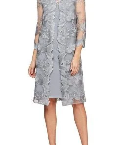 Alex Evenings - 81122202 Embroidered Lace Mock Jacket Jersey Dress