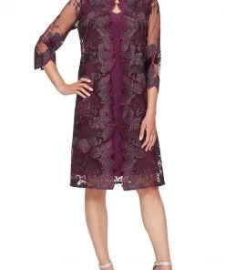 Alex Evenings - 81122202 Embroidered Lace Mock Jacket Jersey Dress
