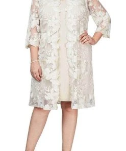 Alex Evenings - 81122337 Embroidered Lace Jacket Midi Dress